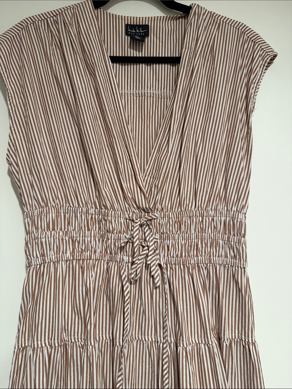 Nicole Miller Smocked Striped Midi Dress— Size Large - Picture 3 of 5